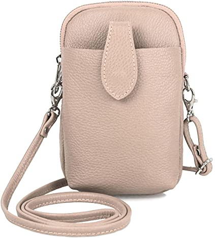 Kleine Damen Leder Umhängetasche, Ital. Handtasche Handy Echtleder, Crossbody Schultertasche für Frauen Mädchen, 0002111070, Tasche Farben:Nude