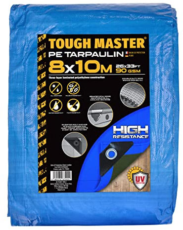 TOUGH MASTER 7 Sizes Heavy Duty Tarpaulin Waterproof Cover Tarp Ground Sheet (Blue/Green, 8 X 10M)