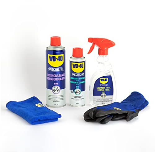 Kit Total para Mantenimiento de bicicletas WD-40 Specialist (Desengrasante + Limpiador Total + Lubricante Total + Paño + Guantes)