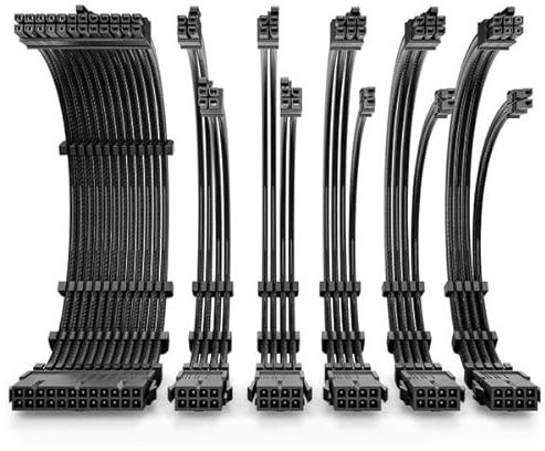 Antec Power Supply Sleeved Cable, PSU Extension Cable Kit / 1x24pin ATX / 2x8pin (4+4) EPS / 3x8pin (6+2) PCI-E, 30cm Length with Combs, Dual EPS Black