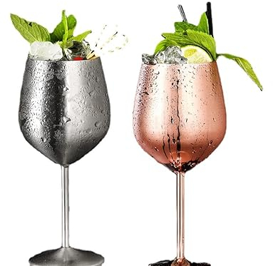 XNSHUN Weingläser Aus Edelstahl, 2 Stück Weinbecher Mit Metallstiel 500ml Cocktailgläser, Rotweingläser Weißweingläser Weinkelch Bruchsichere Weingläse, Kelch Becher Trinkbecher Für Wein, Champagner