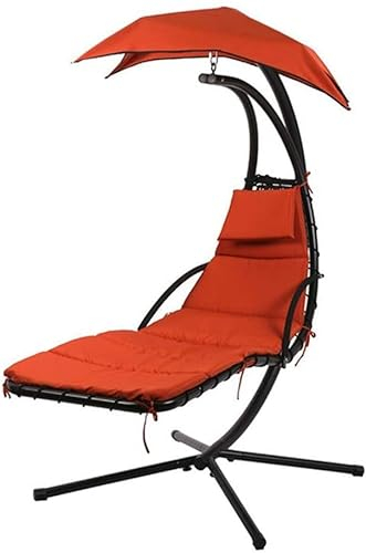 Xinduolei Hanging Chaise Lounger Stuhl/Garten Patio Hängematte Schwung Hängematte Schwungstuhl Sonne Liege Hängende Hängematte Liegender mit Bogenständer Baldachin Regenschirm Orange (Color : Red)