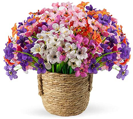 ZCOINS 12 Bundles Artificial Flowers Plants Outdoor Indoor, UV Resistant Fake Silk Flowers Faux Plastic Flowers Plants for Home Garden Decorations, Multicolor-6 Colors