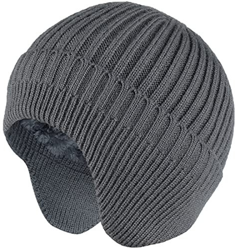 Yixda Wintermütze Strickmütze Unisex Warmfutter Ohrenklappe Outdoor Ski Beanie Mütze (Grau)