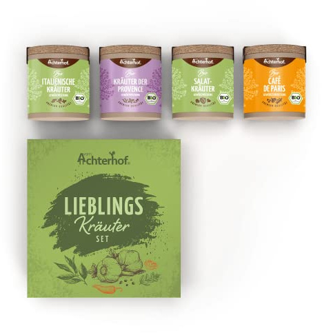 Lieblingskräuter Bio Gewürzset | Café de Paris Bio, Italienische Kräuter Bio, Kräuter der Provence Bio und Salatkräuter Bio Gewürzmischung | ideal zum Verschenken | vom Achterhof