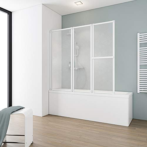 Schulte pare-baignoire 152 x 140 cm, 3 volets (72+40+40) avec porte-serviette, profilé blanc, écran rabattable pivotant 180° contre le mur, verre synthétique acrylique 3mm, joint d'étanchéité