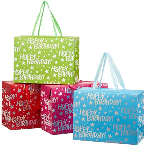 Cepewa Verschließbare Geschenktüte Geschenktasche Geschenkbox Gift bag box''Happy Birthday'' pink rot grün blau Geburtstag mit Henkel STARKES Papier 210g/qm (4), 330.0 grams