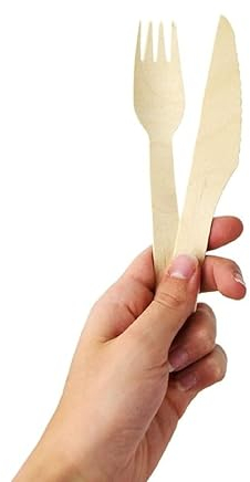 SHOBI 200 Bis Posate di Legno Set Compostabile Monouso di forchetta e coltello con tovagliolo