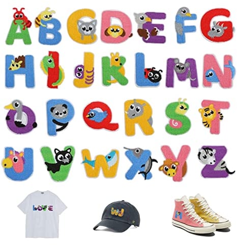 AZWOOD Parches ropa bordados, 26 pegatinas de letras termoadhesivas, DIY Coser o Planchar en Los Apliques artesanales para bolsas camiseta sombreros mochilas jeans