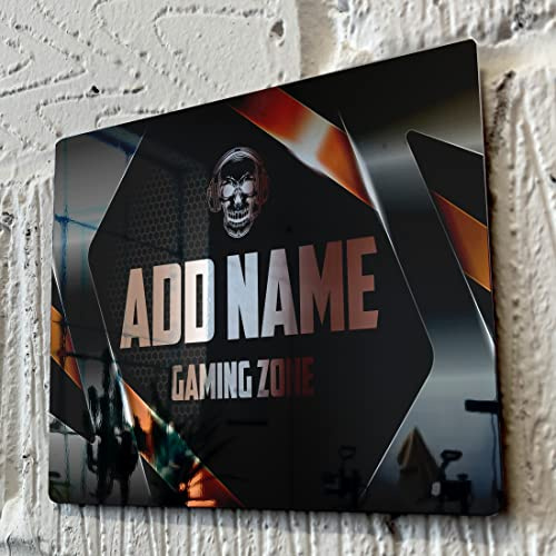 ShopQuality4U Personalised Game Metal Mirror Gamer Sign - Customised Printed Wall Art Plaque A3 Gaming Zone Skull