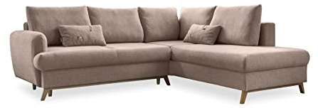 MIUFORM Ecksofa mit Schlaffunktion und Bettkasten - Scandic Lagom L Wohnlandschaft mit Schlaffunktion Sofa L Form Couch L Form Wohnlandschaft L-Form Couch 3 Sitzer Sofa mit Bettfunktion Beige Rechts