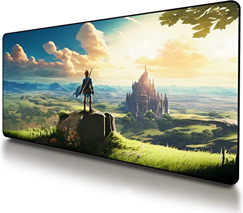 Legend of Zelda Tapis de Souris de Jeu XXL – Extra Large Breath of The Wild Link Tapis de Souris antidérapant – Clavier et Tapis de Souris pour Bureau à Domicile et étude 80 x 40 cm