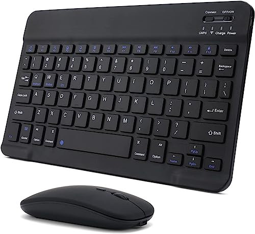 Wireless Keyboard and Mouse Set, 2.4G Portable Small Thin Wireless Keyboard and Mouse Combo, Rechargeable Computer Keyboard Mouse Combos for iOS/Android/Windows,Black