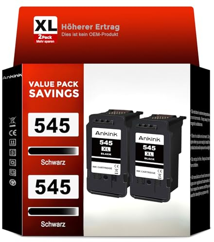 ANKINK Kompatibel Tintenpatrone Druckerpatronen als Ersatz für PG 545XL für Canon Patrone 545 XL für MG2450 MG2550 MG2950 MG2550s TR4550 TR4551 TR4650 TS3350 IP2850 MX490 MX495 MG3050, Schwarz 2 Pack
