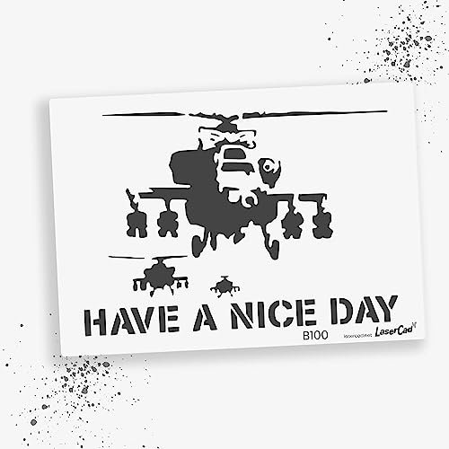 LaserCad Schablonen BANKSY Streetart (B100, Happy Chopper, DIN A2) Stencil für Graffiti, Airbrush, Kunst, Deko, zum Malen