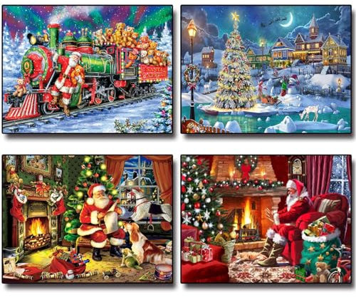 Manqyi 4 Piezas Christmas 5D Diamante Pintura, 5D Diamond Painting Kits de Navidad, Kits de Pintura de diamantes 5D Navidad, Diamond Art Christmas, Diamond Painting Kit Para Decoración 30X40 cm