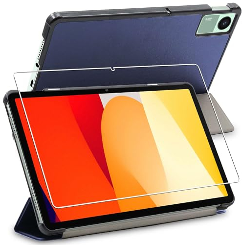 ebestStar - Funda para Xiaomi Redmi Pad SE, Carcasa Capa, Slim Case Protectora, Tapa Magnetica Cuero PU, Azul Oscuro + Cristal Templado
