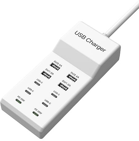 USB C Charging Station, 10 Ports USB Charger, 100W MultiPort with PD Fast Charger[6 USBC + 4 USBA], Compatible with iPhone 16/15/14/13/12/11/iPad/Samsung S25/S24/S23/S22/S21/Tablets/Watch/Headphones