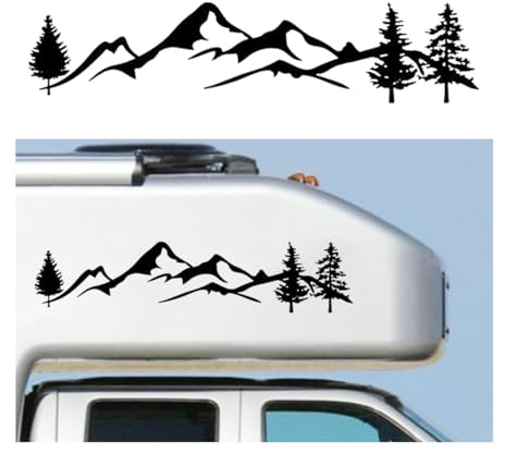 CGEAMDY Autofenster Wald Aufkleber, Schnee Berg Baum Autoaufkleber, Berg Aufkleber Baum Wald Vinyl Grafik, Auto Karosserie Universal Aufkleber(D-791 schwarz)