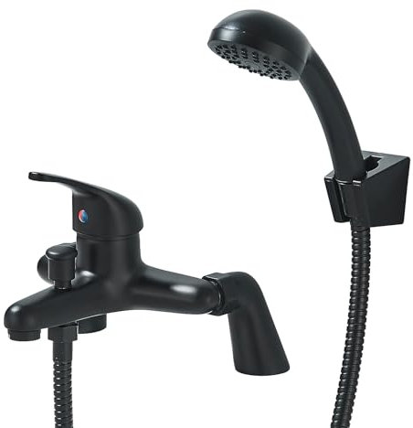 TVTIUO Black Bathroom Shower Faucet, Modern Bathroom Sink Faucet with Shower Faucet, Black Single Handle Base Mount Integral Solid Brass Bathroom Tub Faucet