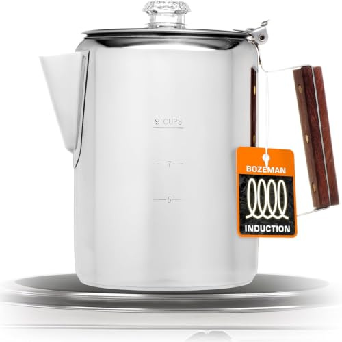 COLETTI Bozeman Percolateur à induction – Cafetière de camping, percolateur à café – Percolateur préféré de l'Amérique – Sans aluminium ou plastique [9 tasses]