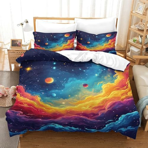 NNAWFJXG Sterne 3D Bettwäsche Autotoon Bettbezug-Set Mikrofaser, Reißverschluss Und Kissenbezug Für Schlafzimmer, 3 Teilig Sets Geeignet Für Erwachsene Und Kinder Single（140x200cm）
