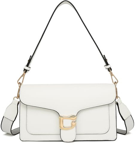 Travistar Small Crossbody Bags for Women Trendy PU Leather Cross Body Bag Elegant Cross Body Purse Shoulder Bag Designer Satchel Handbags Clutch Purses Evening Bags with 2 Straps White