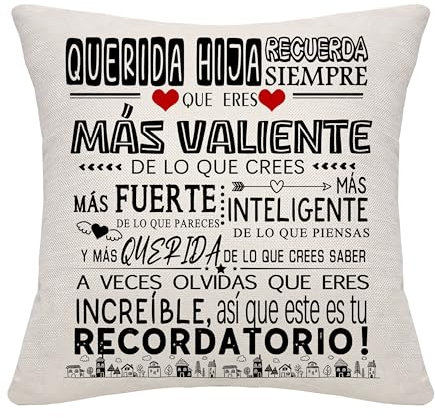 Querida Hija Recuerda siempre que eres más valiente de lo que crees regalo de inspiración Funda de Cojín para Hija de Mamá Papá Hija Cumpleaños Navidad Regalo de Familia Recordatorio(querida hija)