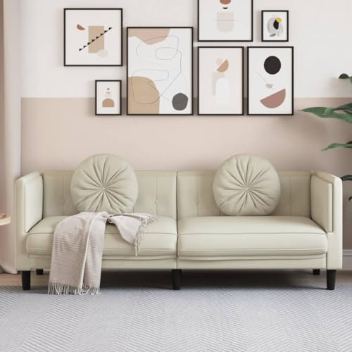 Willood Sofa mit Kissen 3-Sitzer Creme Samt, Polstersofa Loungesofa Couch für Wohnzimmer, Designsofa Wohnzimmersofa Sitzmöbel, Modern