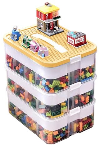 Caja de almacenamiento para bloques, apilables caja de almacenamiento de bloques de construcción para niños con tapa de construcción,contenedor de almacenamiento de juguetes,caja de clasificación