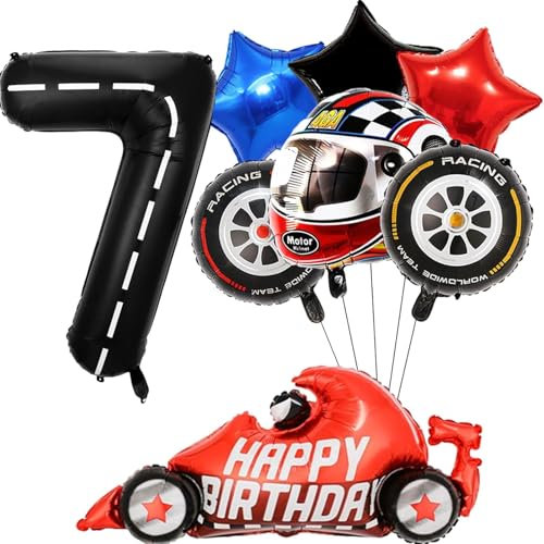 Rennauto Geburtstagsballons, Rennwagen Folienballon, Auto Luftballon Geburtstag Deko, Racingcar Kindergeburtstag Luftballons, Rennen Auto-Reifen Geburtstagsballons