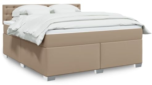 vidaXL Boxspringbett, Doppelbett mit LED Matratze Matratzenauflage, Bettgestell mit Lattenrost Kopfteil, Polsterbett Bett für Schlafzimmer, Cappuccino-Braun 180x200cm Kunstleder