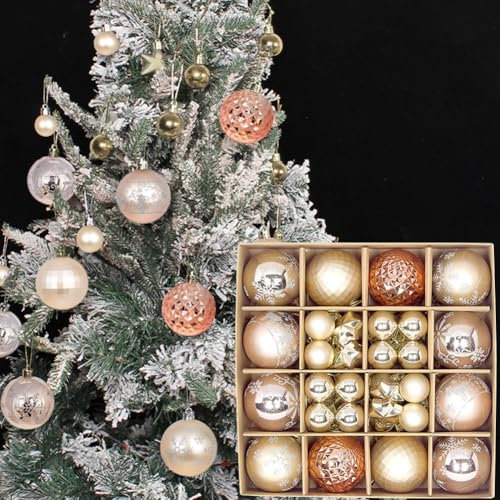 Weihnachtskugeln Champagner Gold Set Christbaumschmuck - 44 Stück Weihnachtskugeln Kunststoff, Christbaumkugeln Kunststoff, Weihnachtsbaumkugeln Christbaumschmuck, Weihnachtsdeko Set