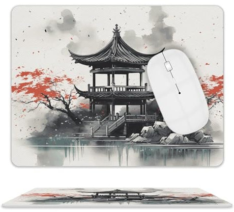 Tapis de souris en cuir avec base en caoutchouc antidérapant, peinture à l'encre chinoise, tapis de souris avec bords cousus pour souris sans fil, ordinateur, ordinateur portable, bureau à domicile