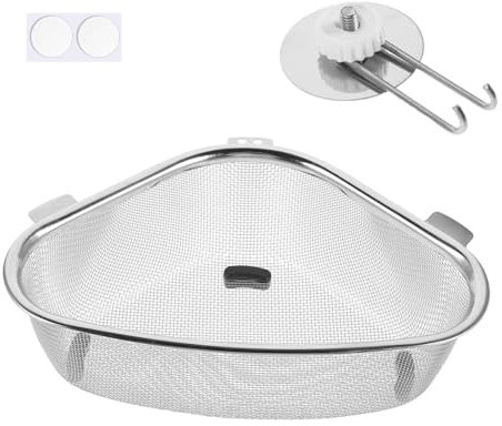 MisFun Triangolare Filtro Lavandino Cucina, Cestello di Scarico per Lavello da Cucina, Cestino Scolapiatti Sospeso, Scarico Generale di Frutta e Verdura, Filtro per Lavello ad Angolo