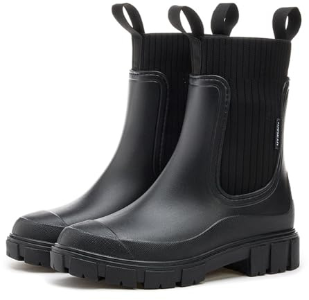 MIEHUIAI Stivali di Gomma Donna Stivali Pioggia Impermeabili Chelsea Ankle Boots Moda Rain Boots Outdoor Antiscivolo Stivali da Giardino