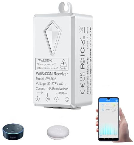 Smart Lichtschalter Modul, NineLeaf WiFi Mini Wireless Switch, Sprachsteuerung, App-Steuerung, Multi-Funktions Mini DIY WLAN Switch, Alexa Echo, Google Home, Smart Life, Tuya App Kompatibel