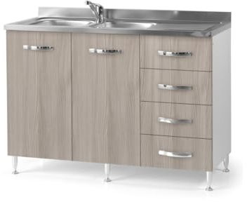 Linea Azzurra Sottolavello 120 Solo Mobile Cucina con 4 Cassetti e 2 Ante in Legno Made in Italy H85xL120xP50 cm Facile da Montare (Vasca a Sinistra, Olmo)
