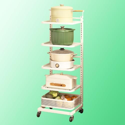 DONGGANSHI Organisateur de casseroles et poêles pour Grille de Four à Micro-Ondes à 3 Niveaux, étagère de Rangement de Cuisine Haute sur roulettes, Organisateur de Grille de casseroles, Blanc