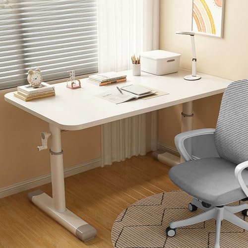 XFQZJG Weißer Kleiner Computertisch, moderner Schreibtisch im schlichten Stil, höhenverstellbar mit Drehknopf, 26,5-35,4 Zoll, Stehtisch, Arbeitstisch für Zuhause, kleine Wohnung, Gästezimmer