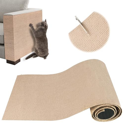 ZenithyrEn kratzmatte Katze, kratzmatte selbstklebend, 100 x 30 cm, wiederverwendbar und zuschneidbar, ideal für Sofas, Möbel und Wände, einfach anzubringen, Sisal und Teppich (Khaki)
