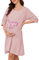 Vlazom Chemise de Nuit Maternité Femme Allaitement Coton Nuisette Grossesse Manches Longues Boutonnée Confortable，Rosa，S