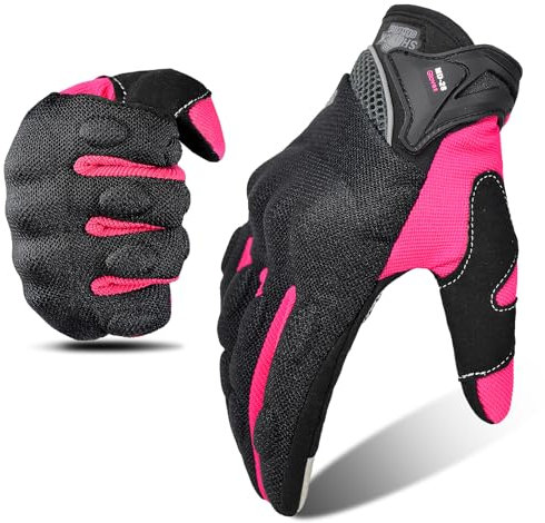 Motorradhandschuhe für Damen, mit Touchscreen, atmungsaktives Netzgewebe, rutschfest, für Motocross, BMX, ATV, MTB, Radfahren (Pink, M)