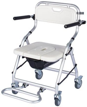 LSRFXF Rollbarer Duschstuhl mit 4 Rädern Bremsen, Mobiler Nachttoilettenstuhl für Die Innenduschrollstuhl, Toilettenstuhl Faltbar für Ältere Menschen Behinderte Betreutes Wohnen