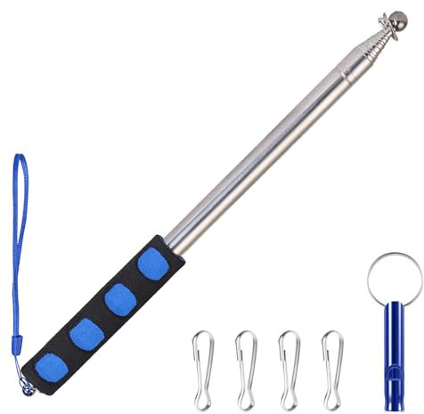 Boliyoooki 2.5-Meter Teleskop-Fahnenstange, tragbare Teleskop-Fahnenstange Fahnenmast aus Edelstahl mit rutschfestem Griff, Clip und faltbarem Zeigestab für Camping,Reiseleiter, Feste (blau)