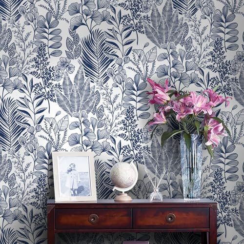 Fiula Papier Peint Autocollant Pour Meubles Papier Peint Tropical Bleu Et Blanc Film Mural En Vinyle Imperméable Bricolage Revêtement Mural Pour Salon Chambre à Coucher 41CM x 10M