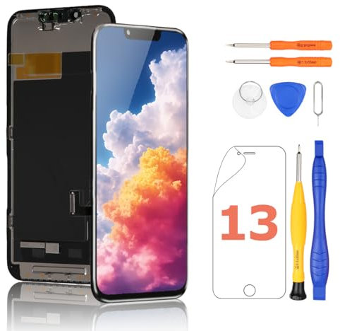 Yodoit Kit de repuesto de pantalla OLED para iPhone 13 de 6.1 pulgadas con kit de herramientas de reparación, película protectora de pantalla