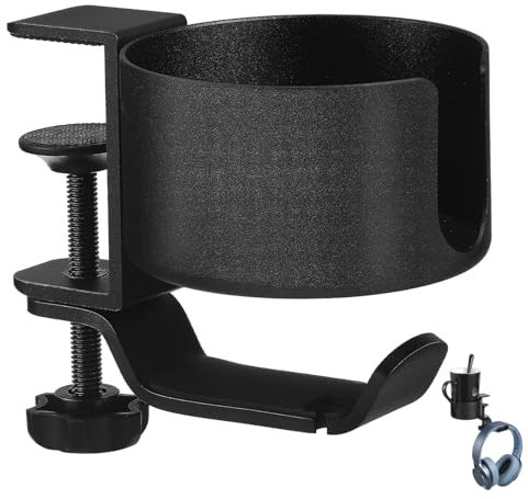 ABOOFAN Desk Headset Holder Clamp Metal Cup Holder for Desk Rotating Headphone Stand Clamp