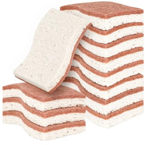 PHOGARY Natürliche Küchenschwämme, umweltfreundlicher Geschirrschwamm, biologisch abbaubarer ökologischer kompostierbarer Küchenschwamm-Schwämme aus natürlicher Zellulose und Sisal, 12 Pack (weiß)