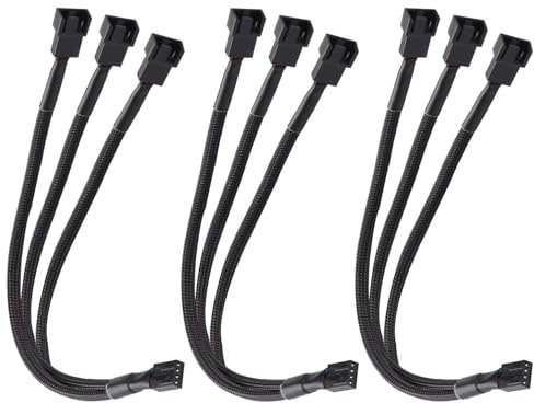 3pcs Répartiteur Ventilateur PWM 3 voies 4 Broches, Hub Fan Splitter 4 Pin PC Rallonge Ventilateur avec Manchon Tressé, 27cm